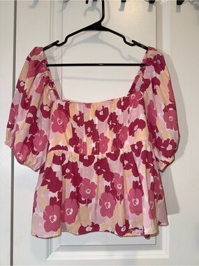 Jacquie The Label | Pink Floral Puff Sleeve Blouse | Anthropologie | Size L